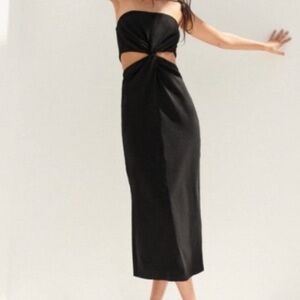 Zara Linen Blend Cut Out Midi Dress XS